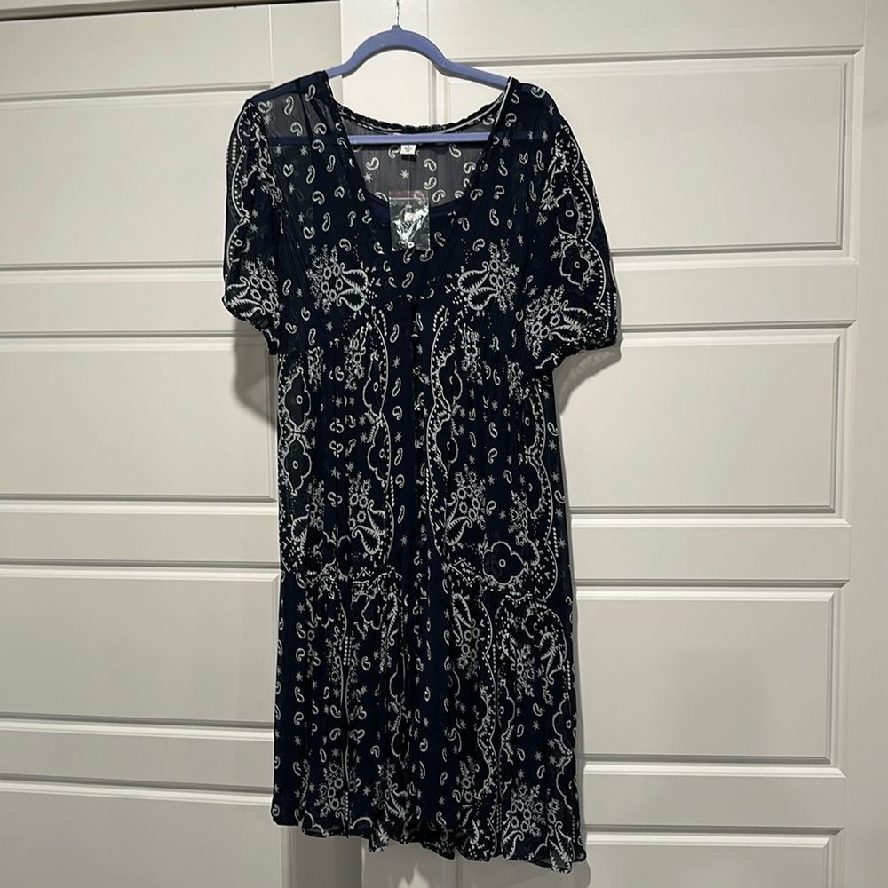 007 NEW! Sundance Navy Blue Paisley Dress Size Small NWOT